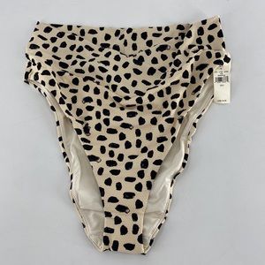 Aerie Women's Beige Black Crossover High Cut Cheeky Bikini Bottom Size L